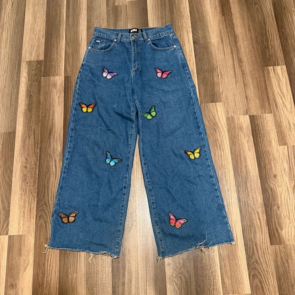 Minga London Butterfly Embroidered Blue Jeans size 4(28)